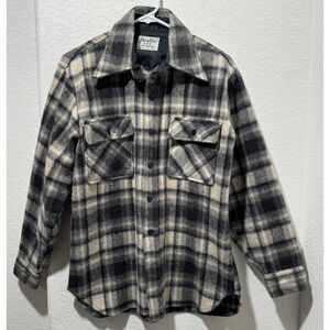 Cpo Flannel Shirt Mens Small Vintage Plaid Heavy Shacket Work Gray Black USA